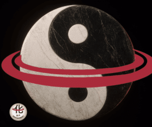 Représentation de la ceinture symbolisant le méridien daimai autour du caractère hua.