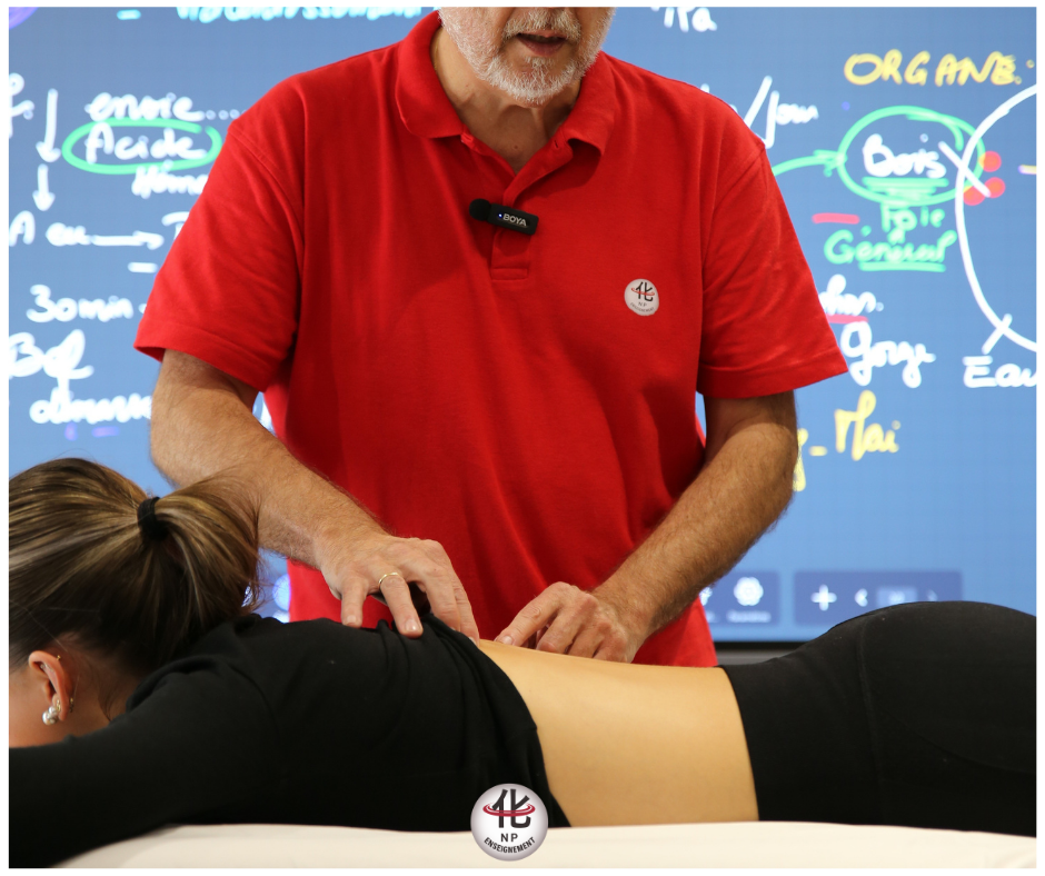 Praticien réalisant une technique manuelle issue des Thérapies Manuelles Chinoises auprès d’un patient
